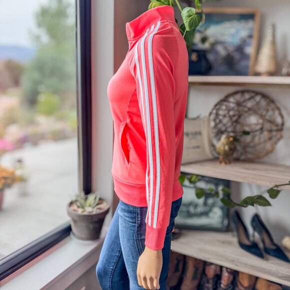 Adidas Women's XS Primegreen Essentials Warm-Up Slim 3-Strips Track Jacket Pink - Picture 4 of 9